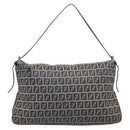 FENDI Zucchino Canvas Mamma Baguette Shoulder Bag Navy Silver Auth 203602-2