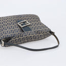 FENDI Zucchino Canvas Mamma Baguette Shoulder Bag Navy Silver Auth 203602-6