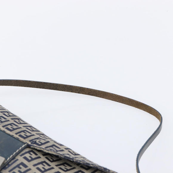 FENDI Zucchino Canvas Mamma Baguette Shoulder Bag Navy Silver Auth 203602