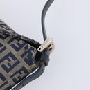 FENDI Zucchino Canvas Mamma Baguette Shoulder Bag Navy Silver Auth 203602-7