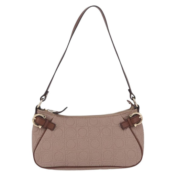 Salvatore Ferragamo Gancini Accessory Pouch PVC Canvas Pink Gold Auth 203603V