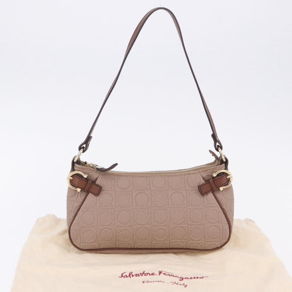 Salvatore Ferragamo Gancini Accessory Pouch PVC Canvas Pink Gold Auth 203603V