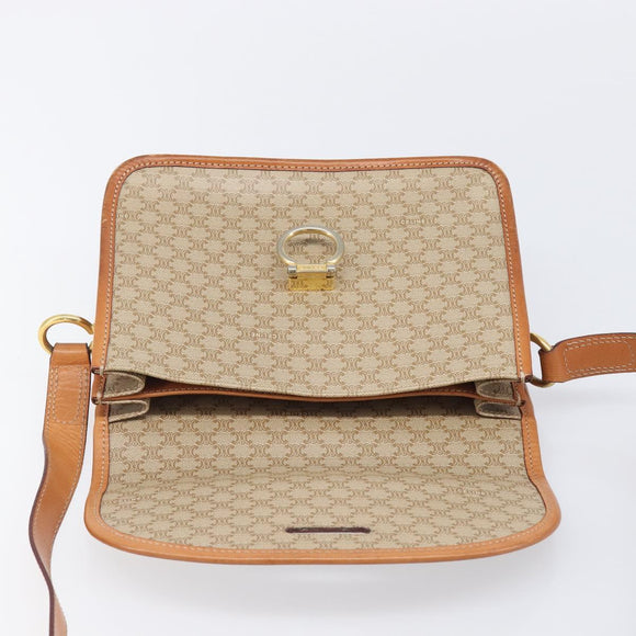 CELINE Macadam Canvas Shoulder Bag PVC Beige Gold Auth 203607