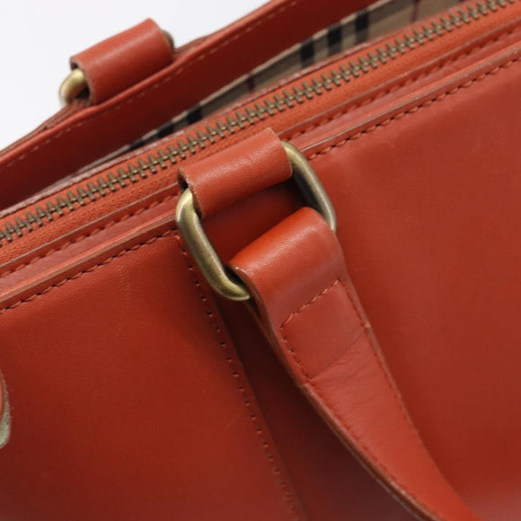 BURBERRY Hand Bag Leather Orange Gold Auth 203611