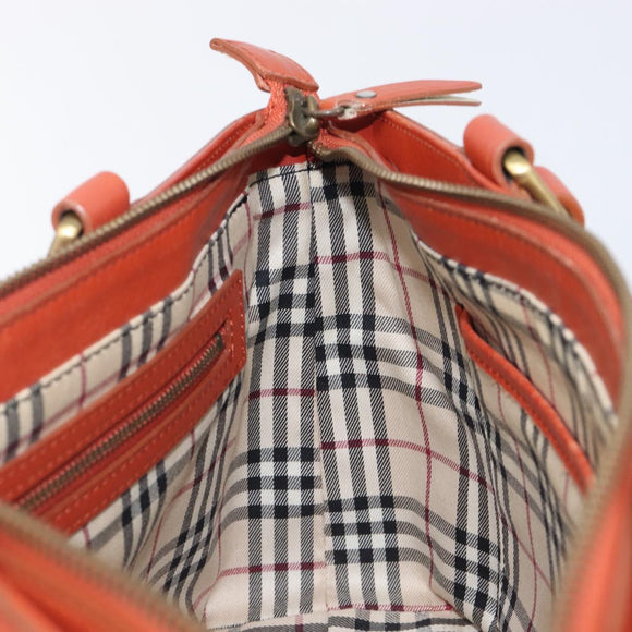 BURBERRY Hand Bag Leather Orange Gold Auth 203611