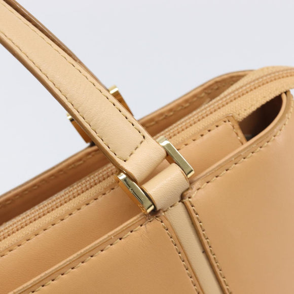 BURBERRY Hand Bag Leather Beige Gold Auth 203613A