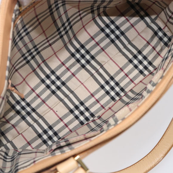 BURBERRY Hand Bag Leather Beige Gold Auth 203613A