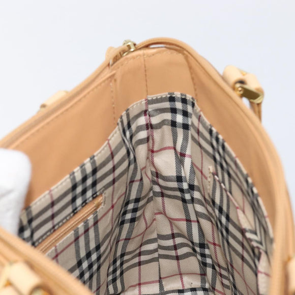 BURBERRY Hand Bag Leather Beige Gold Auth 203613A