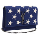 SAINT LAURENT Cassandra Chain Shoulder Bag Canvas Blue Silver Auth 203616M-1