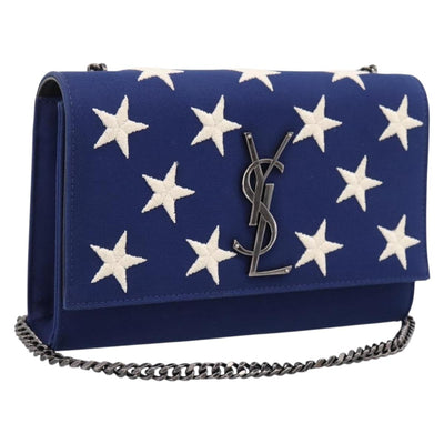 SAINT LAURENT Cassandra Chain Shoulder Bag Canvas Blue Silver Auth 203616M