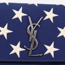 SAINT LAURENT Cassandra Chain Shoulder Bag Canvas Blue Silver Auth 203616M-14