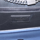SAINT LAURENT Cassandra Chain Shoulder Bag Canvas Blue Silver Auth 203616M-16