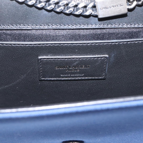 SAINT LAURENT Cassandra Chain Shoulder Bag Canvas Blue Silver Auth 203616M
