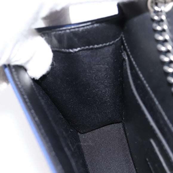 SAINT LAURENT Cassandra Chain Shoulder Bag Canvas Blue Silver Auth 203616M