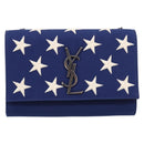 SAINT LAURENT Cassandra Chain Shoulder Bag Canvas Blue Silver Auth 203616M-2