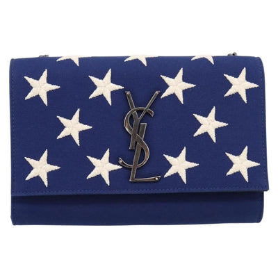 SAINT LAURENT Cassandra Chain Shoulder Bag Canvas Blue Silver Auth 203616M - 0