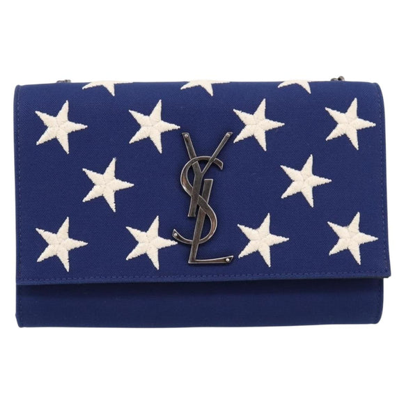 SAINT LAURENT Cassandra Chain Shoulder Bag Canvas Blue Silver Auth 203616M