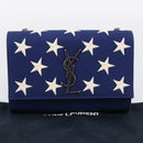 SAINT LAURENT Cassandra Chain Shoulder Bag Canvas Blue Silver Auth 203616M-23