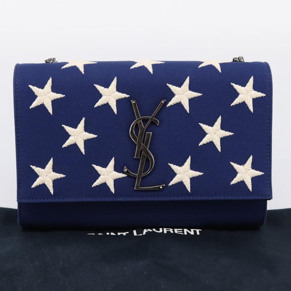SAINT LAURENT Cassandra Chain Shoulder Bag Canvas Blue Silver Auth 203616M