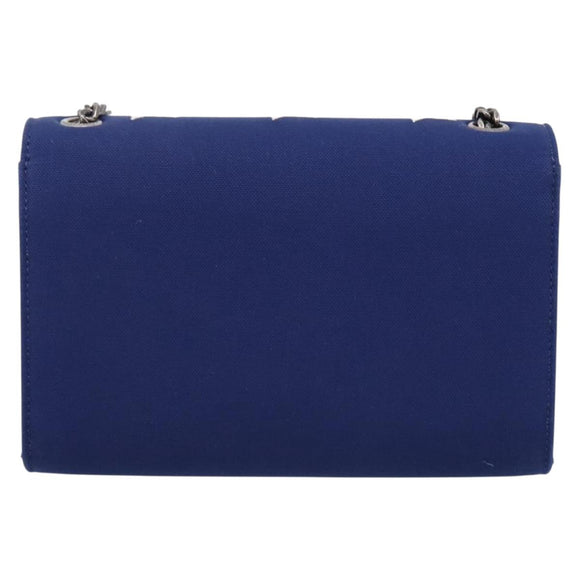 SAINT LAURENT Cassandra Chain Shoulder Bag Canvas Blue Silver Auth 203616M