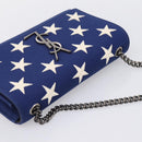 SAINT LAURENT Cassandra Chain Shoulder Bag Canvas Blue Silver Auth 203616M-6