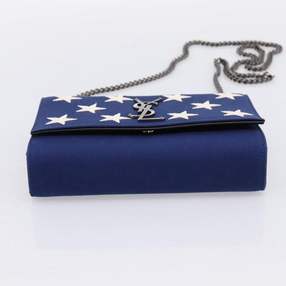 SAINT LAURENT Cassandra Chain Shoulder Bag Canvas Blue Silver Auth 203616M