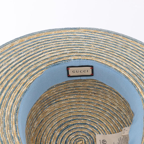 GUCCI Hat Straw L Light Blue Auth 203618M