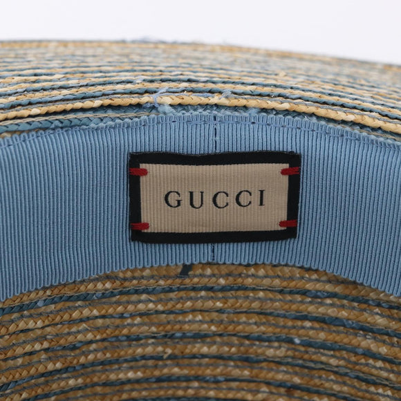 GUCCI Hat Straw L Light Blue Auth 203618M