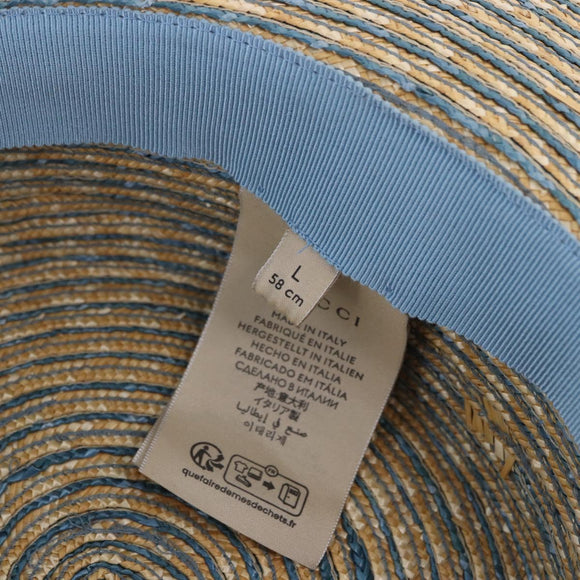 GUCCI Hat Straw L Light Blue Auth 203618M