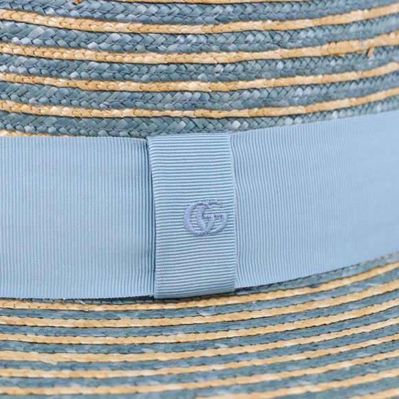 GUCCI Hat Straw L Light Blue Auth 203618M