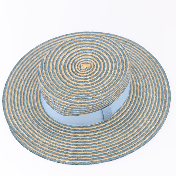 GUCCI Hat Straw L Light Blue Auth 203618M