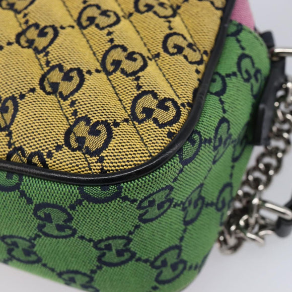 GUCCI GG Canvas GG Marmont Chain Bag Multicolor Silver 447632 Auth 203621