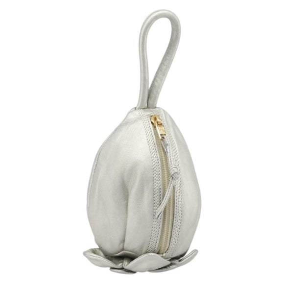 CELINE Pouch Leather Silver Gold Auth 203624A