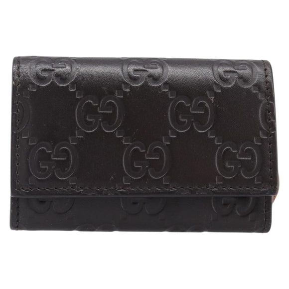 GUCCI GG Canvas Guccissima Key Case Leather Dark Brown Silver 138093 Auth 203625