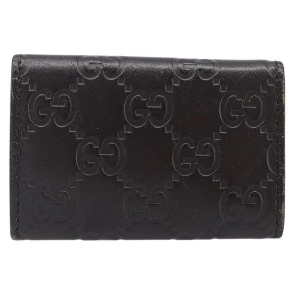 GUCCI GG Canvas Guccissima Key Case Leather Dark Brown Silver 138093 Auth 203625