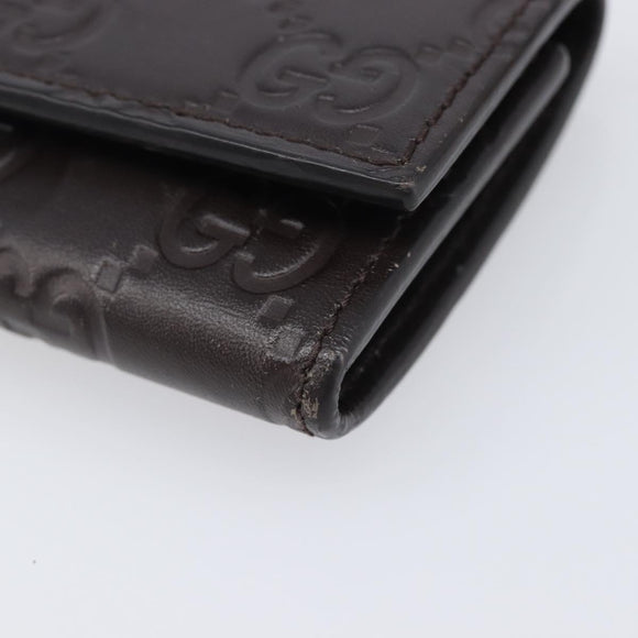 GUCCI GG Canvas Guccissima Key Case Leather Dark Brown Silver 138093 Auth 203625