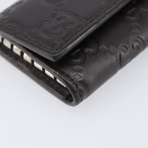GUCCI GG Canvas Guccissima Key Case Leather Dark Brown Silver 138093 Auth 203625