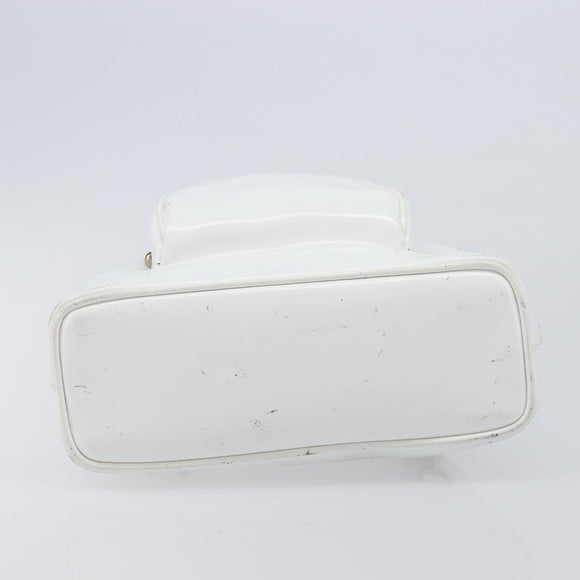 GUCCI Bamboo Shoulder Bag Patent Leather White Silver Auth 203638