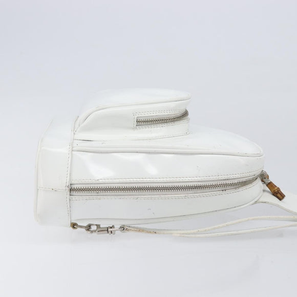 GUCCI Bamboo Shoulder Bag Patent Leather White Silver Auth 203638