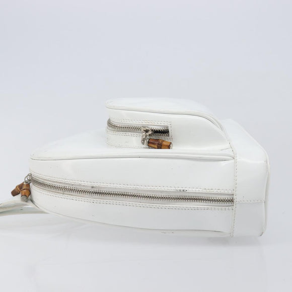 GUCCI Bamboo Shoulder Bag Patent Leather White Silver Auth 203638