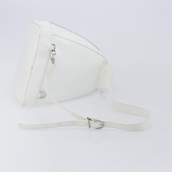 GUCCI Bamboo Shoulder Bag Patent Leather White Silver Auth 203638