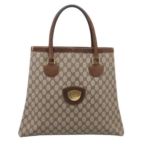 GUCCI GG Supreme Tote Bag PVC Beige Gold Auth 203643