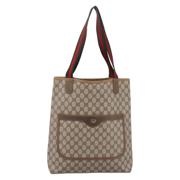 GUCCI GG Supreme Web Sherry Line Tote Bag PVC Beige Gold 40 02 003 Auth 203644