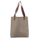 GUCCI GG Supreme Web Sherry Line Tote Bag PVC Beige Gold 40 02 003 Auth 203644-3