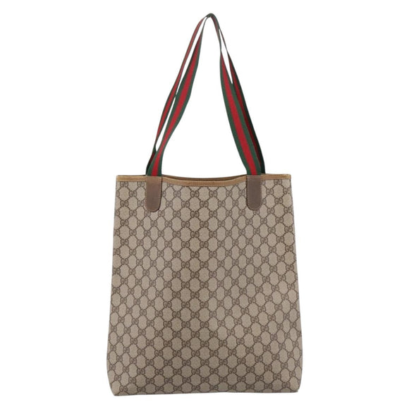 GUCCI GG Supreme Web Sherry Line Tote Bag PVC Beige Gold 40 02 003 Auth 203644