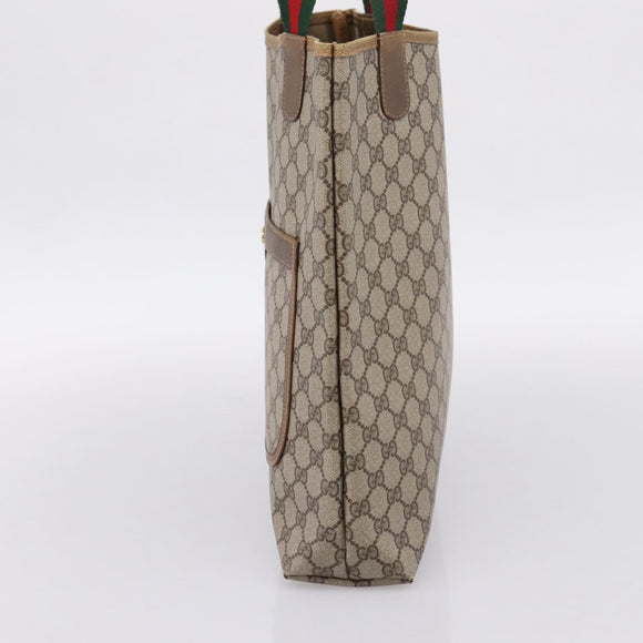 GUCCI GG Supreme Web Sherry Line Tote Bag PVC Beige Gold 40 02 003 Auth 203644