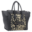 CELINE Luggage Mini Shopper Hand Bag Canvas Leather Black Gold Auth 203648A-1