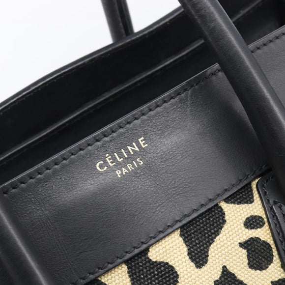 CELINE Luggage Mini Shopper Hand Bag Canvas Leather Black Gold Auth 203648A