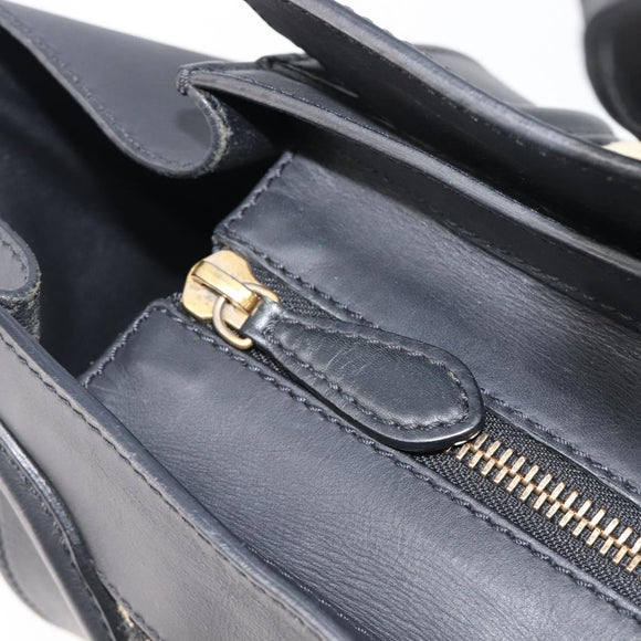 CELINE Luggage Mini Shopper Hand Bag Canvas Leather Black Gold Auth 203648A