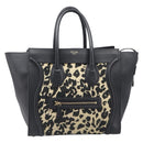CELINE Luggage Mini Shopper Hand Bag Canvas Leather Black Gold Auth 203648A-2